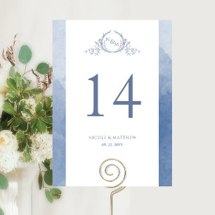 Carte Personnalisé, Élégant Monogramme Bleu Poussiéreux