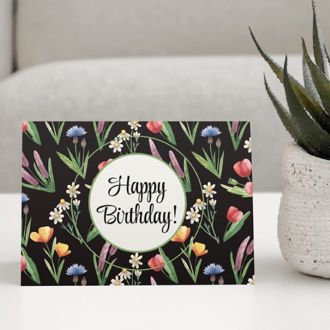 Carte Personnalisé, Fleurs sauvages brillants Joyeux ann (Créateur téléchargé)