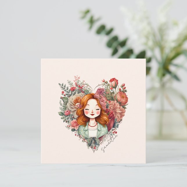 Carte Personnalisé Floral Jolie Dame (Debout devant)