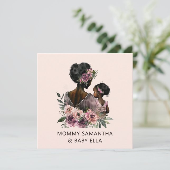 Carte Personnalisé Floral Maman et bébé (Debout devant)