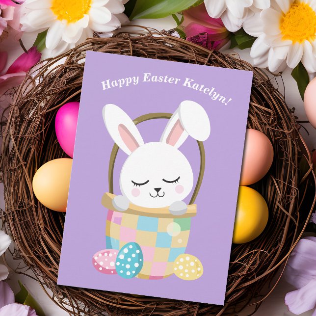 Carte Personnalisé Happy Pâques mignon Pastel violet (Créateur téléchargé)