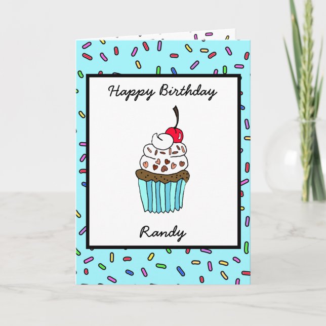 Carte Personnalisé Joyeux Anniversaire Main dessinée Whi (Devant)