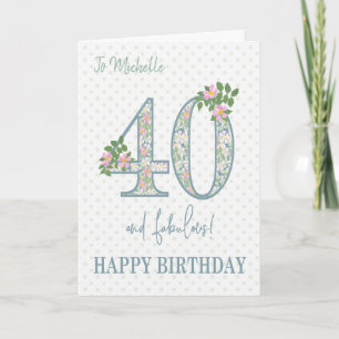 Carte Personnalisé Nom 40e anniversaire Floral et Polkas