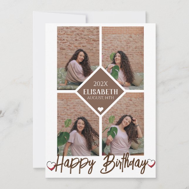 Carte Personnalisé Simple Anniversaire Élégant Collage P (Devant)