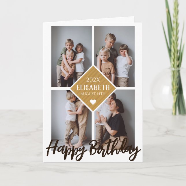 Carte Personnalisé Simple Anniversaire Élégant Collage P (Devant)