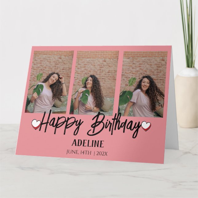 Carte Personnalisé Simple Anniversaire Stylé Trois Photo (Devant)