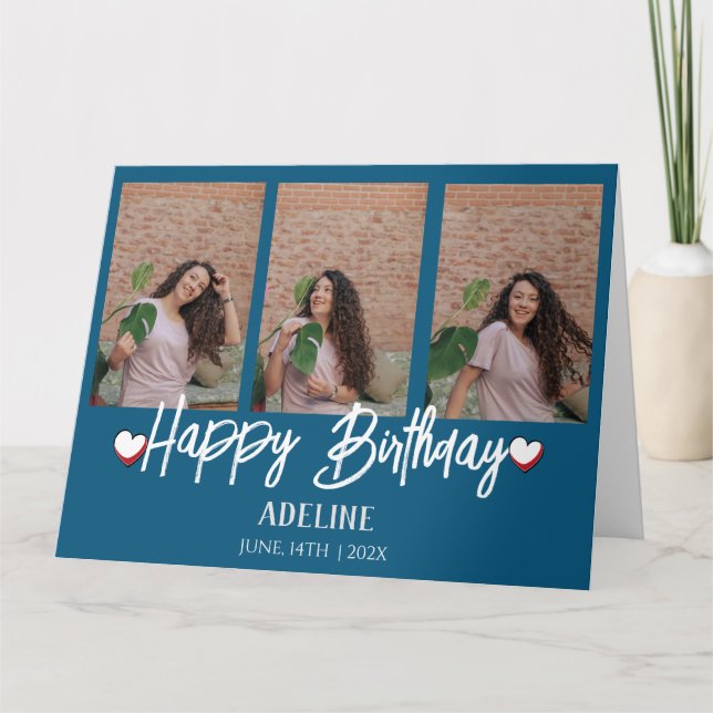 Carte Personnalisé Simple Anniversaire Stylé Trois Photo (Devant)