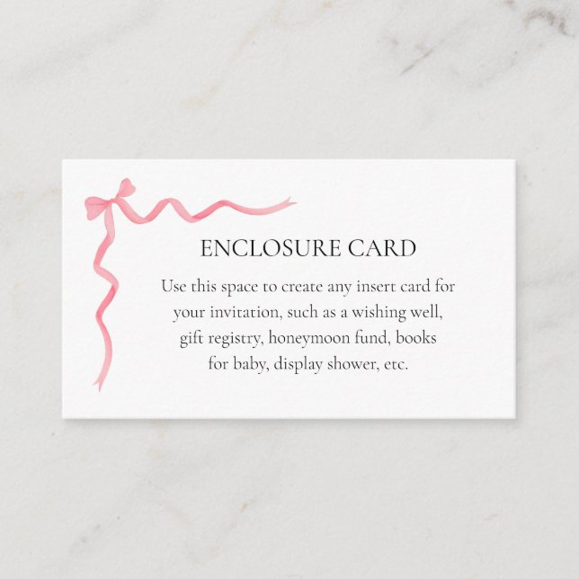 Carte personnalisée à insérer avec un nœud rose (Devant)