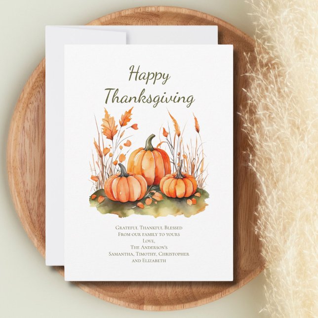 Carte personnalisée Automne Thanksgiving Day Card (Thanksgiving cards with pumpkins and botanicals Happy Thanksgiving)