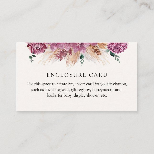 Carte personnalisée Boho Pampas Grass pour Enclosu (Devant)