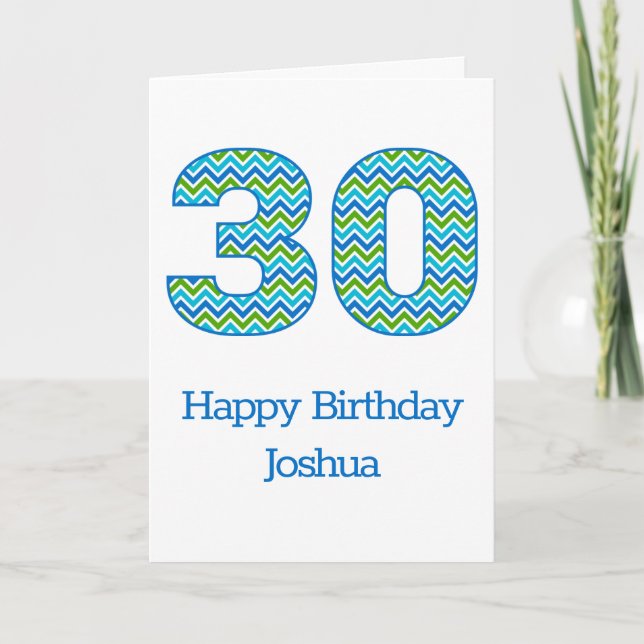 Carte personnalisée Chevron bleu et vert 30e anniv (Devant)