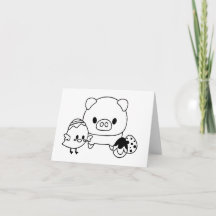 Carte PERSONNALISÉE Cute Piglet and Chick (poulet)