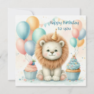 Carte personnalisée d'anniversaire de Lion mignon