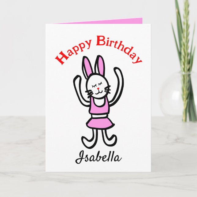 Carte personnalisée d'anniversaire rose Rabbit heu (Devant)