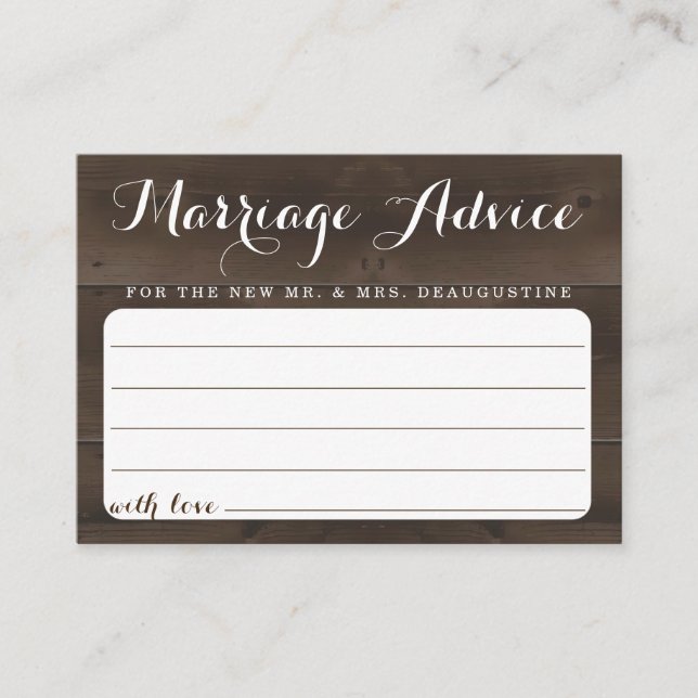 Carte personnalisée de conseil de mariage - bois (Devant)