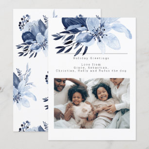 Carte personnalisée de fleurs d'hiver bleu