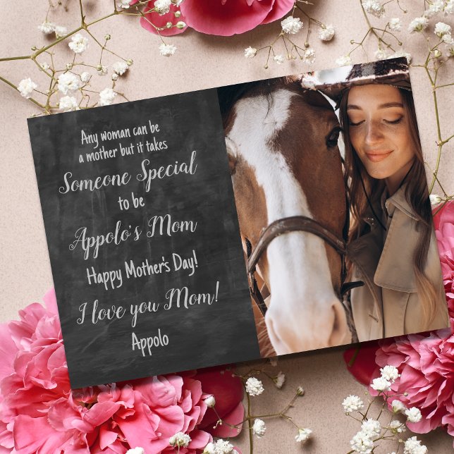 Carte personnalisée de la fête des mères avec phot (Mother's Day Horse Mom Card, it takes someone special to be your mom)