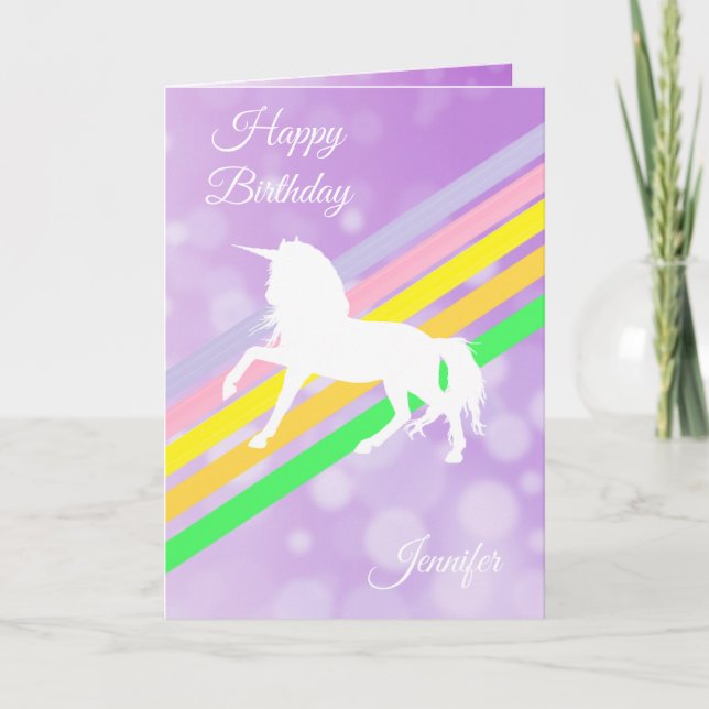 Carte personnalisée de la licorne de la fille d'an (Devant)