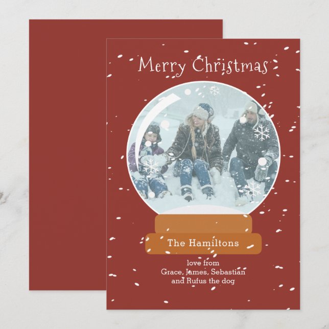 Carte personnalisée du Globe de neige de Noël (Devant / Derrière)