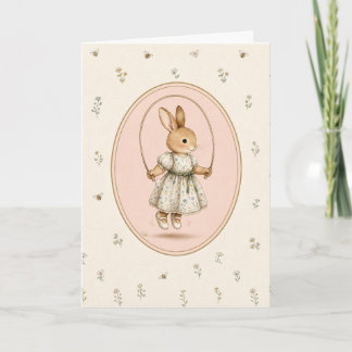 Carte personnalisée Fille Lapin Vintage Pastel