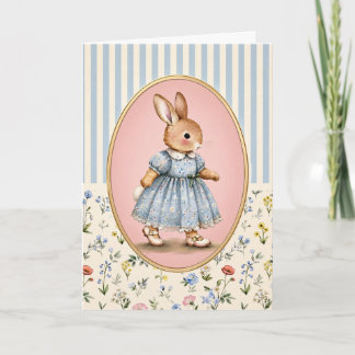 Carte personnalisée Fille Lapin Vintage Pastel