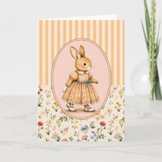 Carte personnalisée Fille Lapin Vintage Pastel