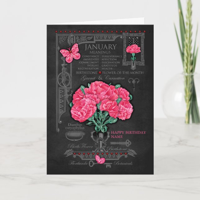 Carte personnalisée Fleur de naissance janvier Cra (Devant)
