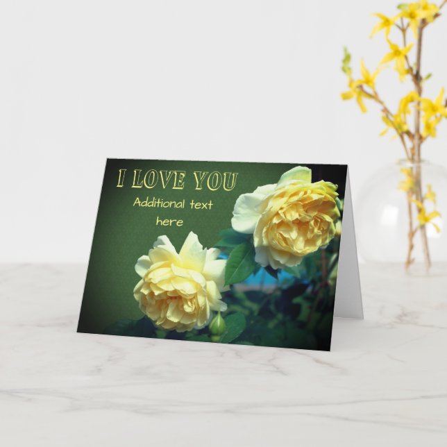 Carte personnalisée Fleur de roses jaunes J'aime m (Fleur jaune)