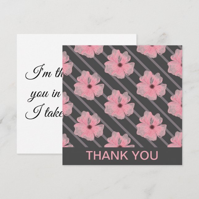 Carte Personnalisée Fleurs Et Rayures Roses (Devant / Derrière)