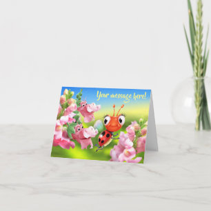 Carte personnalisée Ladybug & fleurs amicales