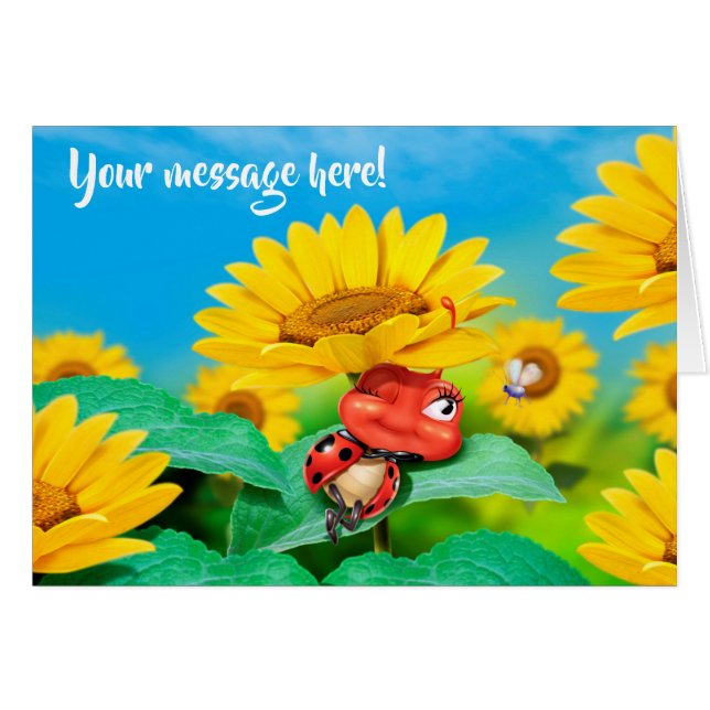 Carte personnalisée Snooing petit tournesol Ladybu (Devant horizontal)