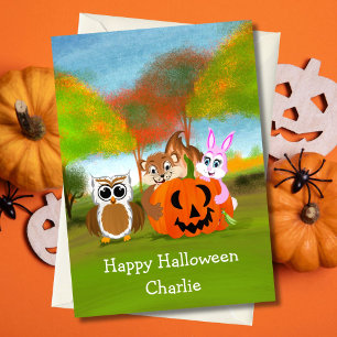 Carte PersonnaliséHappy Halloween Chipmunk, Rabbit & Owl
