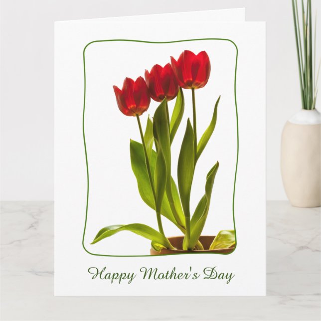 Carte Personnaliser : "Bonne fête des mères" Tulipes rou (Devant)