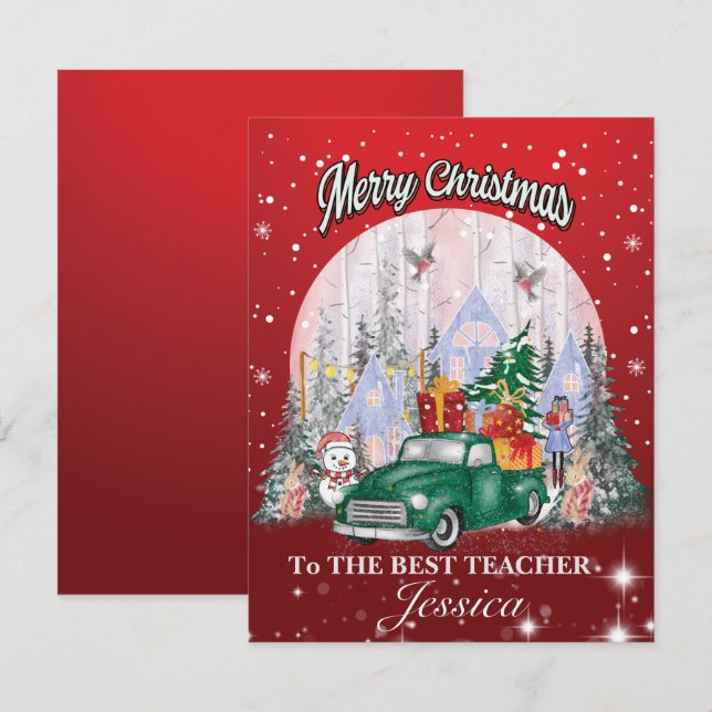 Carte Personnaliser enseignant, Joyeux cadeaux de Noël (Devant / Derrière)