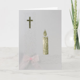Carte Personnaliser Gold Holy cross, bougie et arc rose