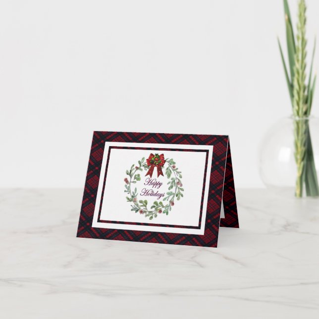 Carte Personnaliser Joyeuses Vacances Rouge Plaid (Devant)