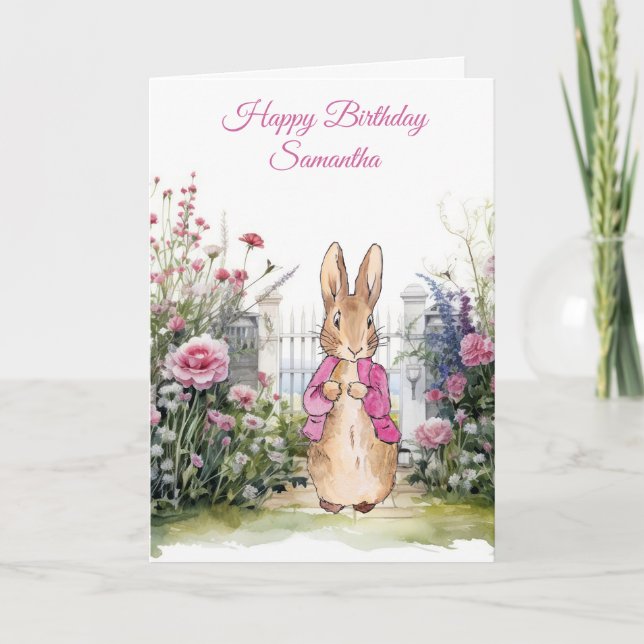 Carte Personnaliser le nom de Pierre le Lapin Veste Rose (Devant)