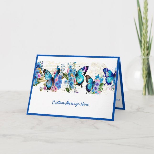 Carte Personnaliser simple Elegance Blue Butterflies Fle (Devant)