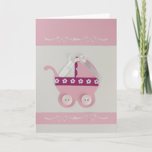 Carte Personnalisez le chariot rose pour bébé et l'arc b (Devant)