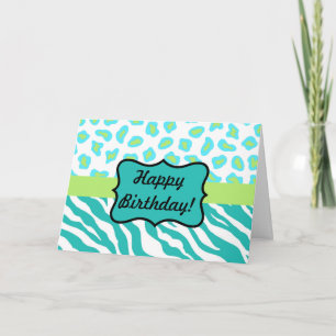 Carte Personnalité Turquoise, Lime Green & White Zebra &
