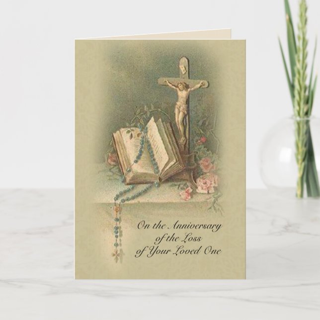 Carte Perte de la mort Anniversaire aimée un Rosaire Cru (Devant)