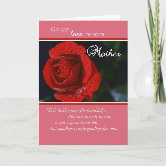 Carte Perte de mère, Sympathy Rose rouge, Religieuse (Devant)