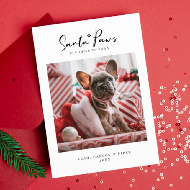 Carte Pet Christmas Photo Card "Santa Paws" Flat Card (Créateur téléchargé)