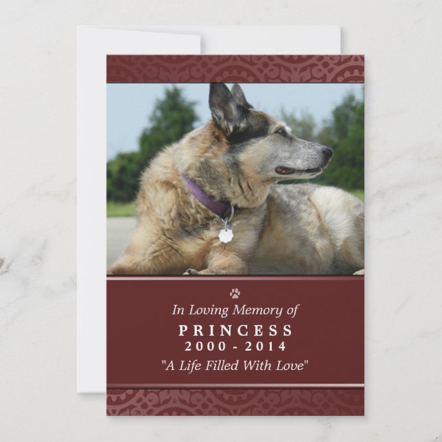 Carte Pet Memorial 5"x7" Rouge - Ne pas Grieve Poe (Devant)
