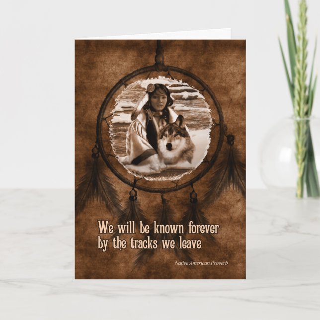 Carte Pet Sympathy Native American Wolf and Dreamcatcher (Devant)
