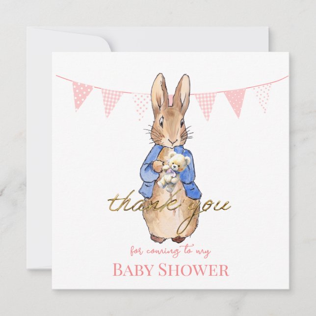 Carte Peter le lapin avec lapin rose merci (Devant)