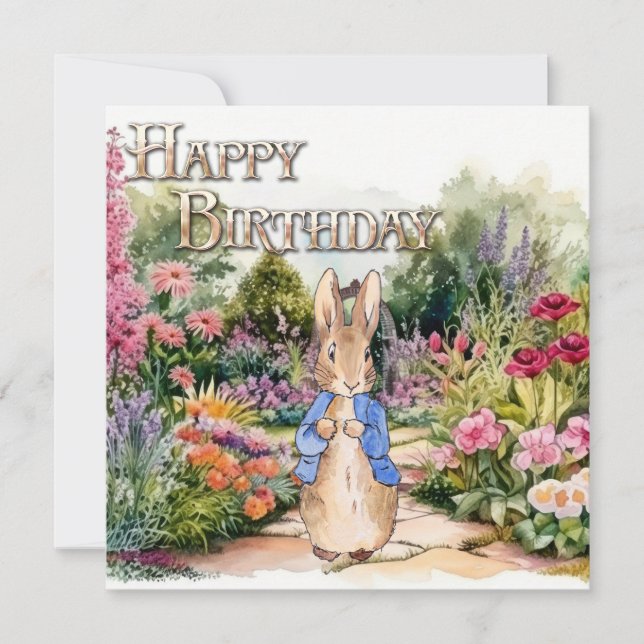 Carte Peter le lapin dans son jardin Joyeux anniversaire (Devant)