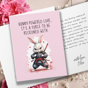 Carte Petit ami Bunny Pun Ninja Warrior Pink Valentines