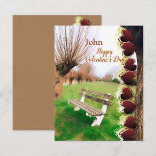 Carte Petit ami romantique Valentines Heart Garden Bench