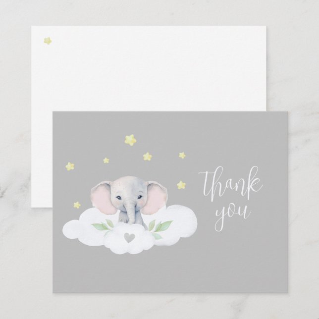 Carte Petit Baby shower d'arachide éléphant Neutre genre (Devant / Derrière)